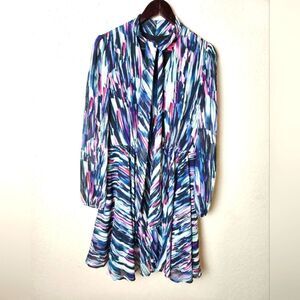 Betsey Johnson Neck Tie Abstract Long Sleeve Dress  Multi Womens Size 8